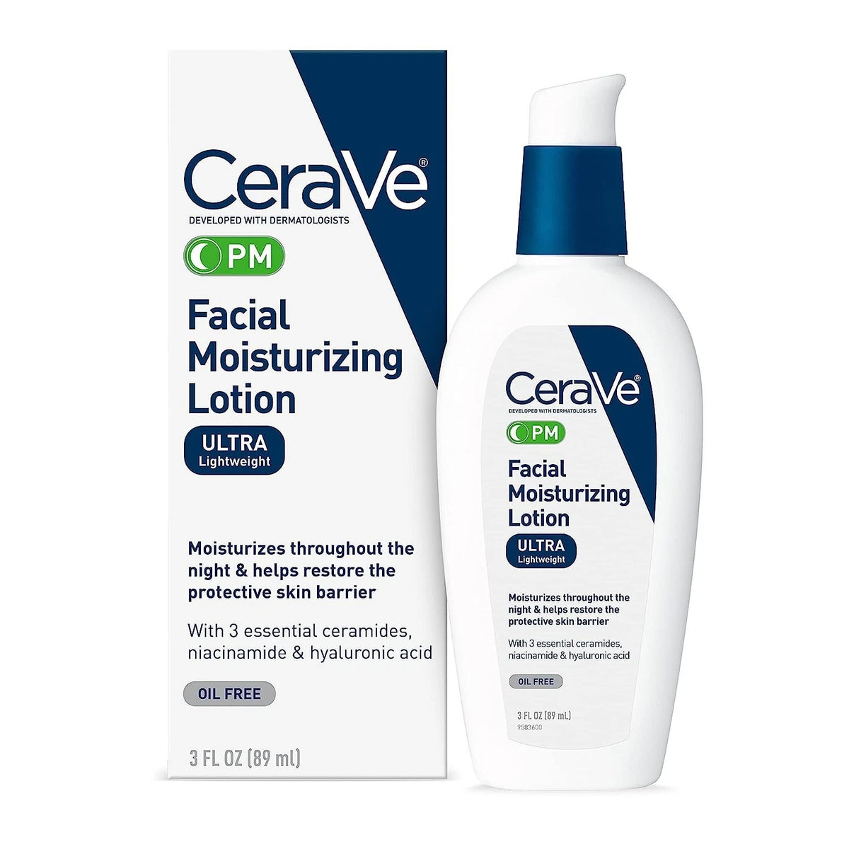 CeraVe PM Facial Moisturizing Lotion 3 FL OZ (89ml) – Ultra Lightweight Night Face Moisturizer with Ceramides & Hyaluronic Acid