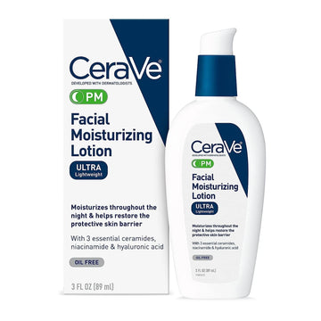 CeraVe PM Facial Moisturizing Lotion 3 FL OZ (89ml) – Ultra Lightweight Night Face Moisturizer with Ceramides & Hyaluronic Acid